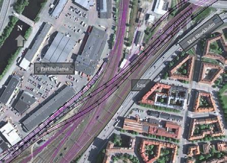 meter långa järnvägsbroarna med anslutande spår mot