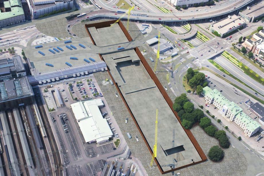 Figur 8.9 Principskiss över schakten för Station Centralen (noteras bör att detta är en illustration och att hela denna schakt sannolikt inte kommer att vara öppen samtidigt). 8.3.