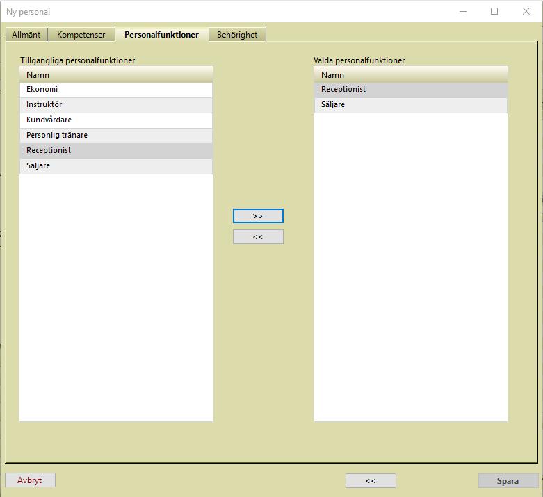 Personalfunktioner Under personalfunktioner så hittar vi följande alternativ.