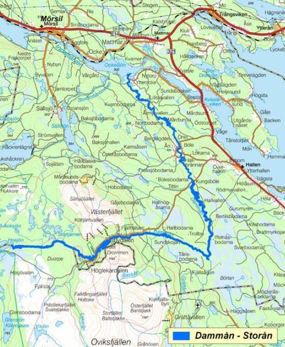 Figur 5. Del av Dammån-Storån som ingår i Natura 2000-området. Karta hämtad ur bevarandeplan för Natura 2000-området.