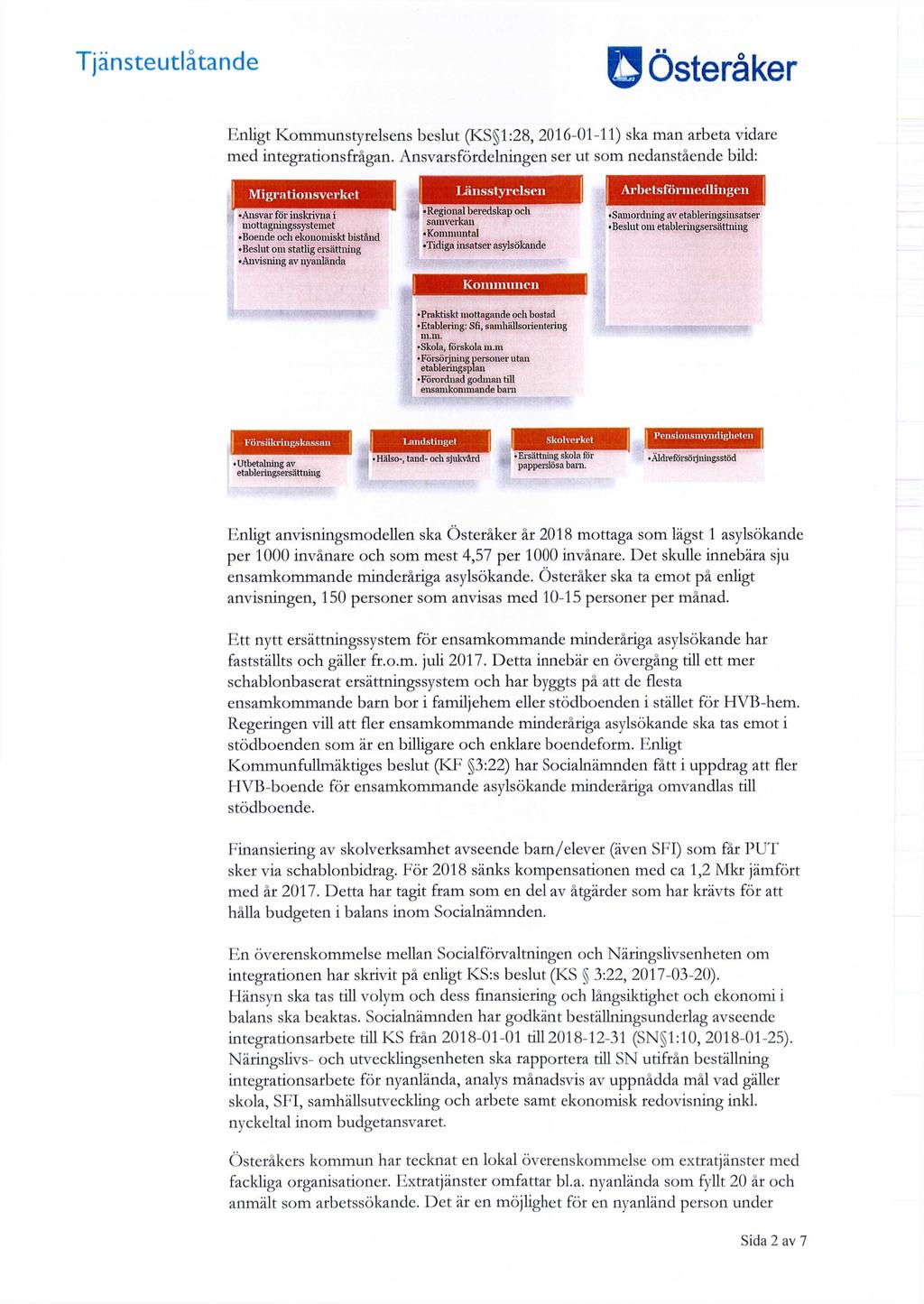 O Österåker Enligt Kommunstyrelsens beslut (KS 1:28, 2016-01-11) ska man a rbeta vidare med integrationsfrågan.