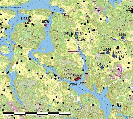 LAILA KITZLER ÅHFELDT Fig. 3. Runstenar i Sigtunabygden som har analyserats med huggspårsanalys. Fig. 4. Runstenar i Sigtuna stad som har analyserats med huggspårsanalys. Tabell 1.