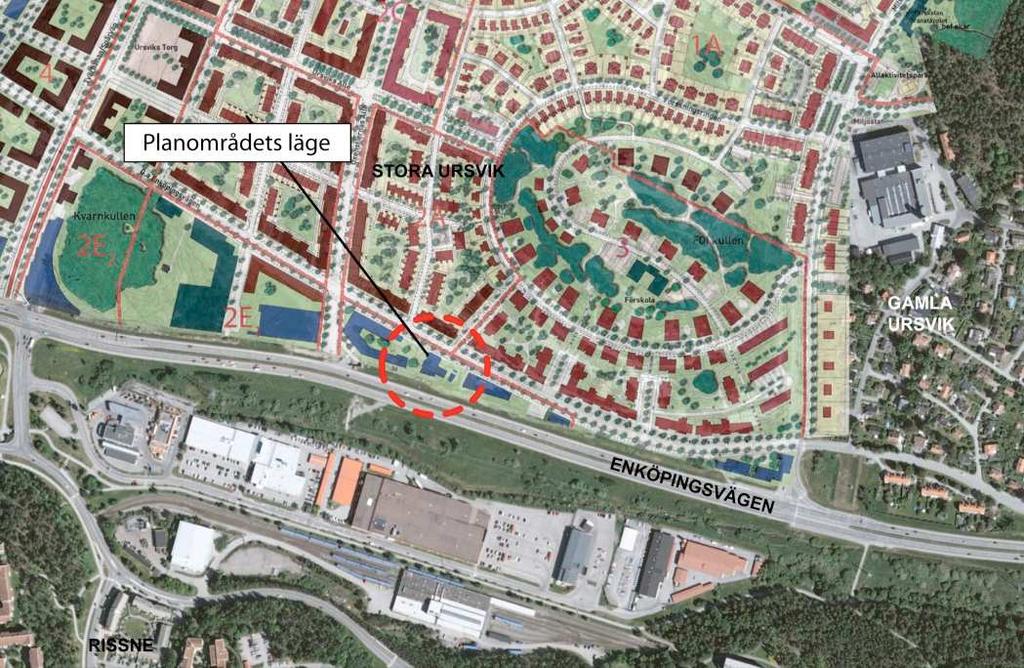 Planområdet Läge och areal Planområdet är beläget i stadsdelen Stora Ursvik mellan Gamla Enköpingsvägen och Enköpingsvägen(E18) och omfattas av del av fastigheten Sundbyberg 2:79.