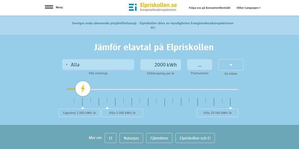 KUNDINFORMATION Elpriskollen För att stärka konsumenternas ställning på elmarknaden erbjuder Ei en webbplats för prisjämförelser, elpriskollen.