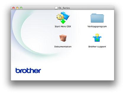 30 9 10 11 Installera genom att dubbelklicka på ikonen Start Here OSX. Tillgängliga alternativ: 1 Start Here OSX Installerar P-touch Editor 5.0, P-touch Update Software och skrivardrivrutinen.