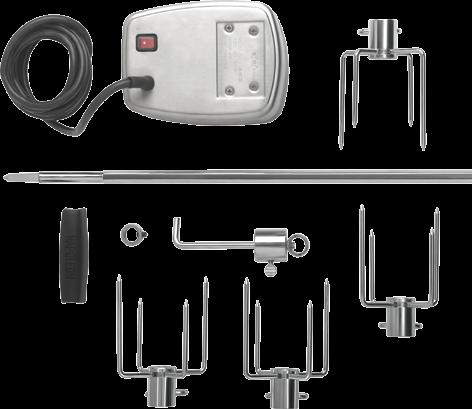 890 kr Rotisserie-set 600/605/730 Ingår: Motor, spett, motvikt, 4 gafflar 65332NA: Proffskvalitet (starkare motor o kraftfullare spett) 1.