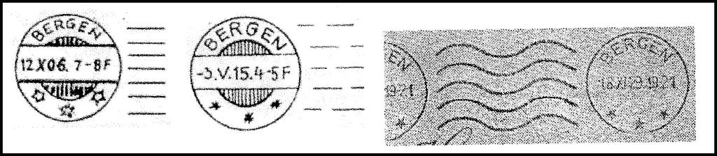 (ii) Brostämpel med BR (Brevkontor) nertill. Noterad 28.9.1936 till 22.5.1939 (iii) Vanliga brostämplar 8.3.1903 till 12.9.1939 (iv) Enringad datumtämpel 29.1.(18)93 på 16 aur oval (v) Tvåringad (ingen brostämpel ) 6.