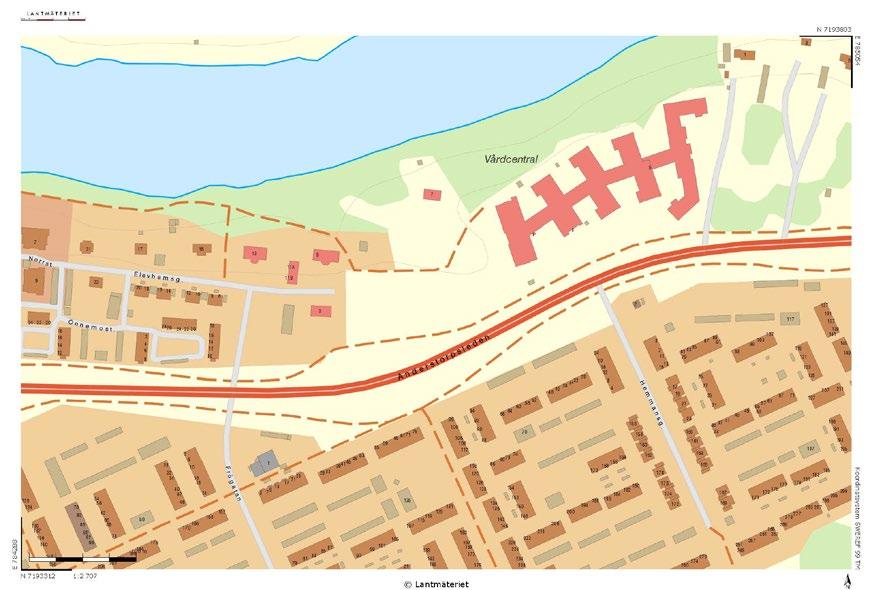 Sida 3 av 8 Aktuellt planområde Karta 1. Översiktskarta. 6 Trafikuppgifter Trafikuppgifter med trafikmängd, andel tung trafik och hastighet är inhämtade från Skellefteå kommun.