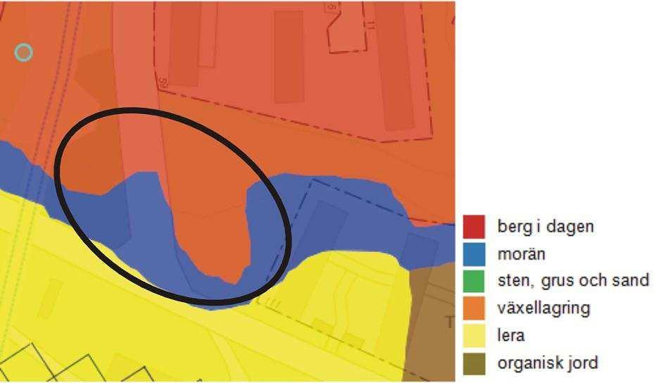 2.2 Geologi och topografi Jordlagren inom området utgörs enligt kartan i Stockholms stads geoarkiv av berg i dagen och morän (Figur 5).
