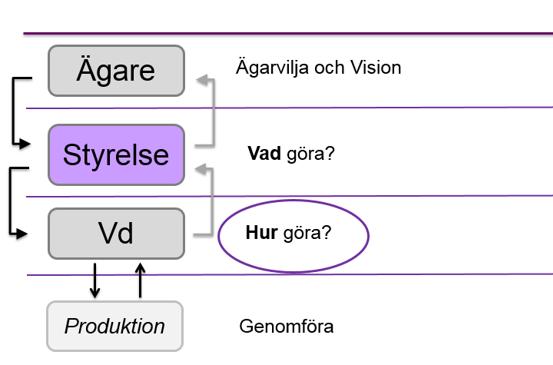 VD ansvarar för (i relation till styrelsen): Den dagliga driften och förvaltningen Att styrelsens beslut genomförs enligt beslut och instruktioner Att bolaget