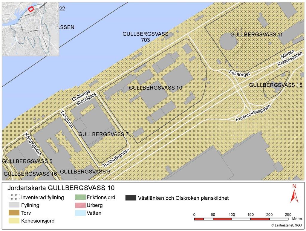 Kvartersbeskrivning 10, MPU02-01-036-GV10_0001, Version_ Figur 1. Jordartskarta 10. 3 Grundvattenförhållanden I fyllnadsmaterialet ovan leran finns övre grundvattenmagasin.