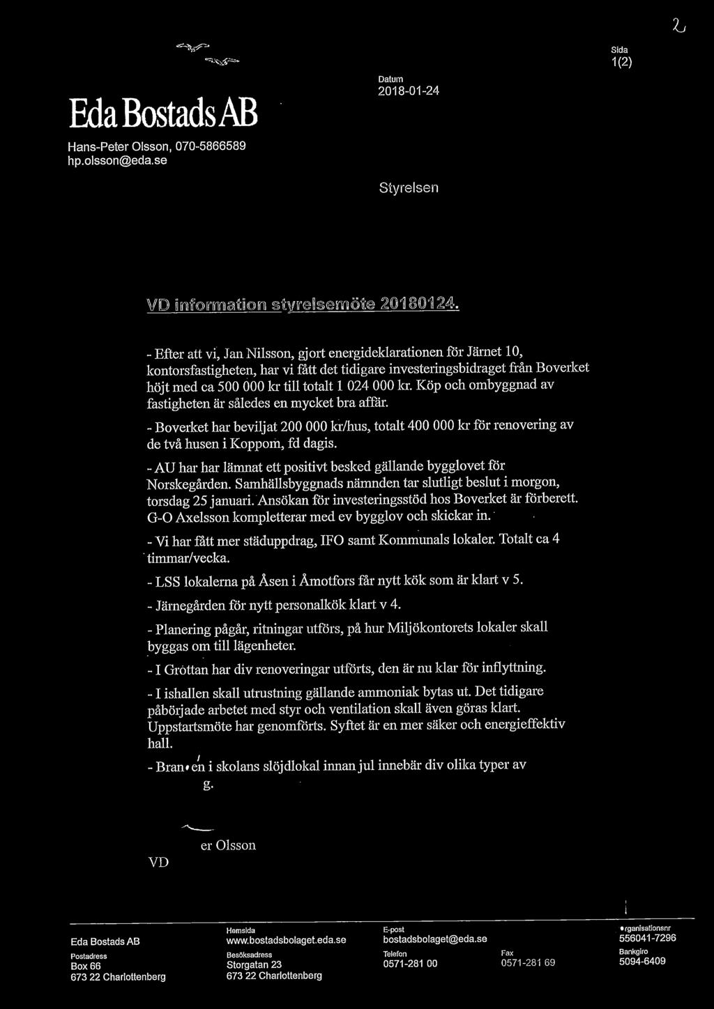 tidigare investeringsbidraget från Boverlcei: höjt med ca 500 OOO lu till totalt 1 024 000 lom. Köp och ombyggnad av fastigheten är således en mycket bra affär.