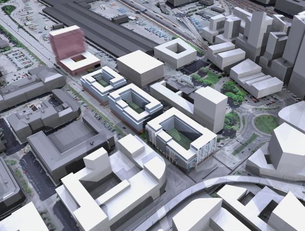 PLAN-MKB ÖVERDÄCKNING AV GÖTALEDEN 17 Figur 3 Två varianter av volymillustrationer på vad som kan uppföras inom detaljplan.