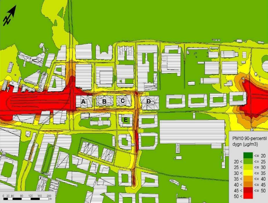 24 PLAN-MKB ÖVERDÄCKNING AV GÖTALEDEN överskridas i denna del av planområdet ökar. Miljömålet överskrids även på gatorna norr och söder om kvarteren och söderut på Kämpegatan förbi hus E.