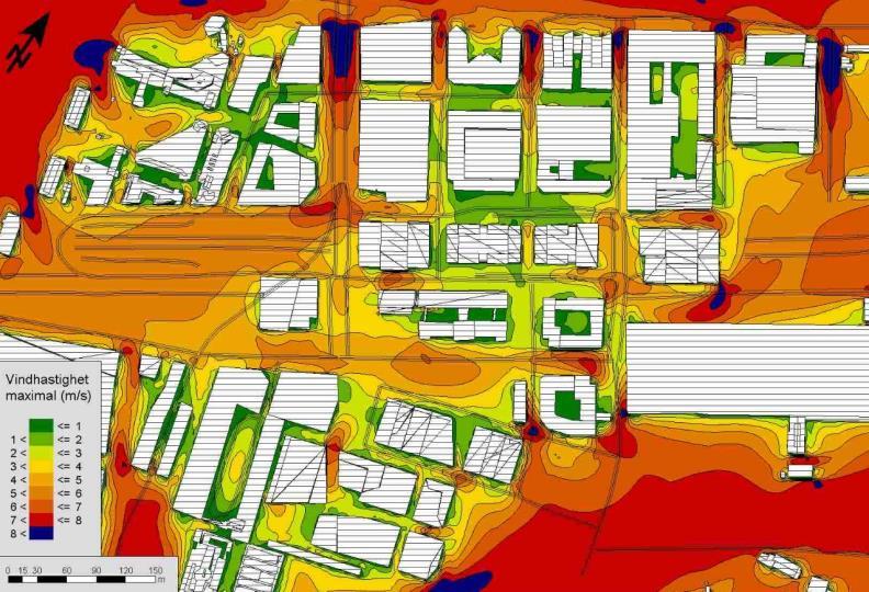 26 PLAN-MKB ÖVERDÄCKNING AV GÖTALEDEN Figur 10 Maximal vindhastighet i markplan vid planområdet (m/s).