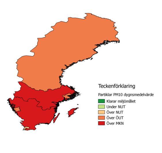 Bilaga 2 Strategisk miljöbedömning av luftvårdsprogrammet Figur 7 Årsmedel- och dygnsmedelvärde för PM10 och årsmedel- och timmedelvärden för kvävedioxid (NO 2) i Sverige de senaste tre åren.