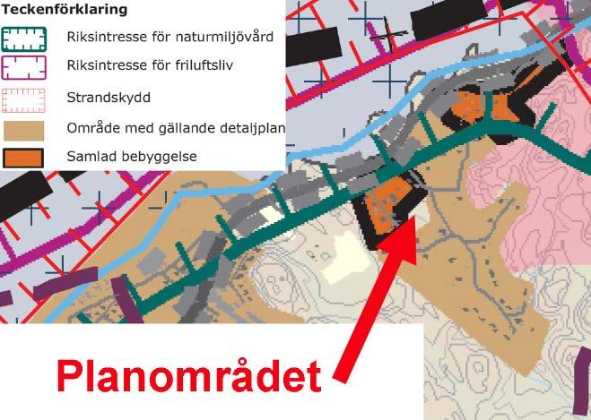 Planeringsförutsättningar Riksintressen mm Planområdet ligger inte inom riksintresse för naturvård, friluftsliv eller kulturmiljövård.