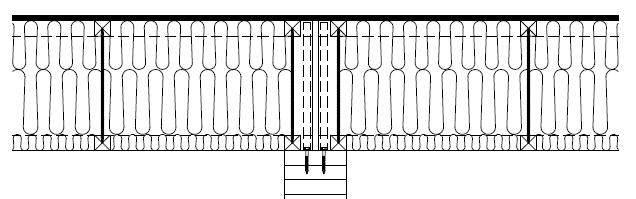 2. Takelementet 2.2. Bygelinfästningen Figur 2.3. Snitt över element på upp lag och översiktsbild på element på upplag.