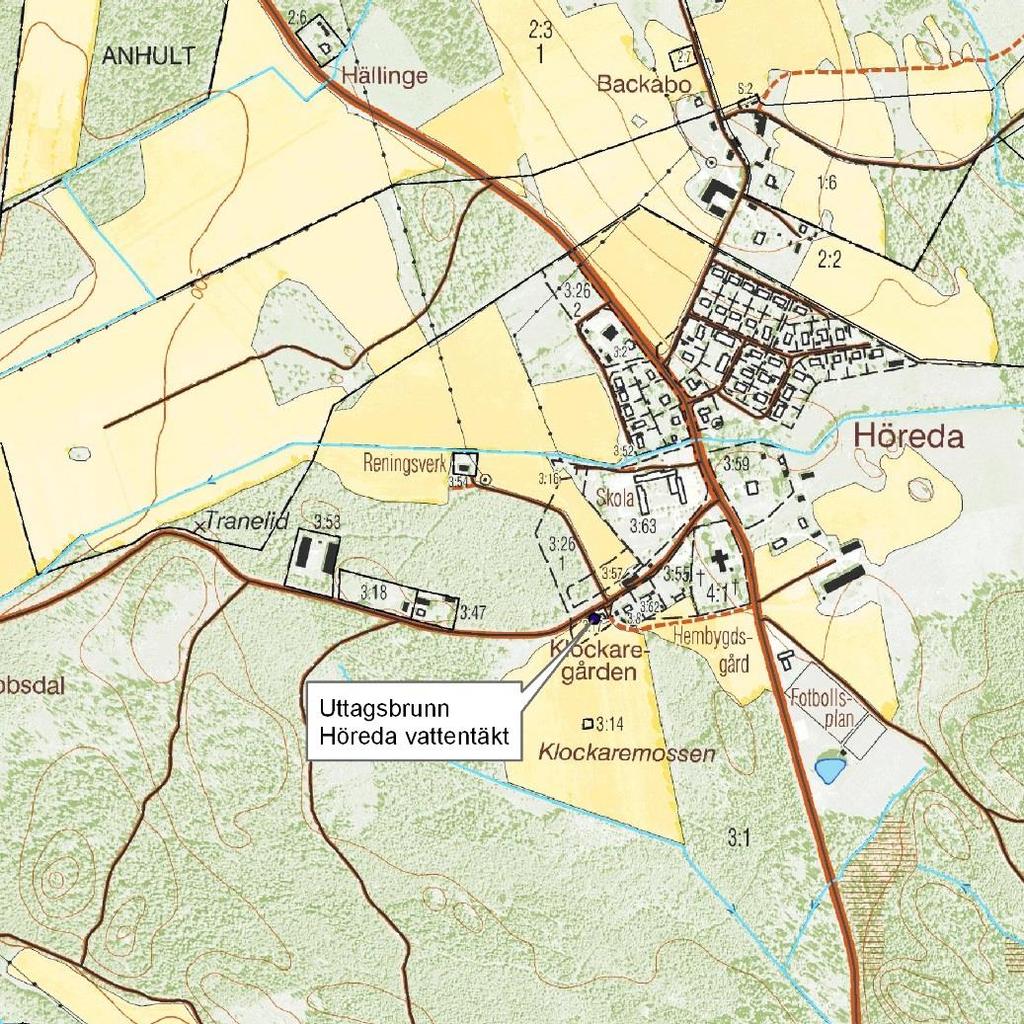 3 HYDROGEOLOGISK BESKRIVNING 3.1 Områdesbeskrivning Vattentäkten ligger i anslutning till Höreda samhälle invid dess västra utkant.