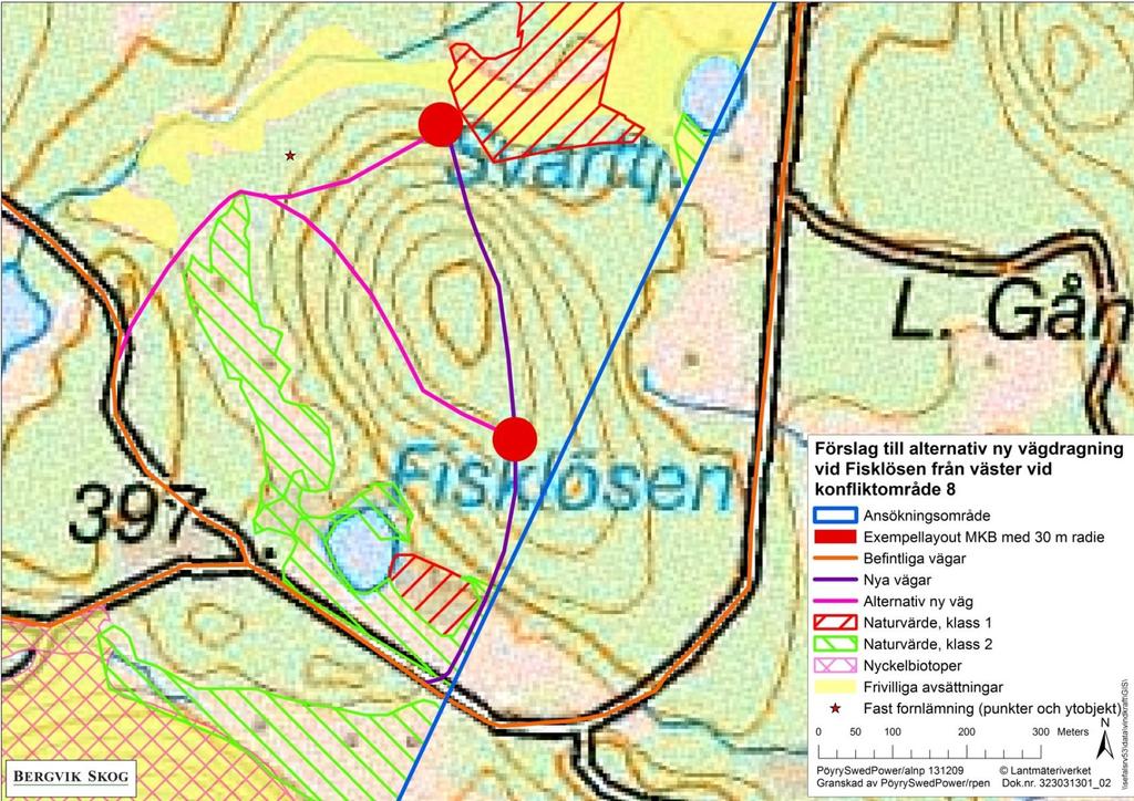 10.1 Alternativ vägdragning Det skulle dock vara att föredra en alternativ väg- och kabeldragning, både för att undvika våtmarken/naturvärdet och för att det är byggnadstekniskt bättre att