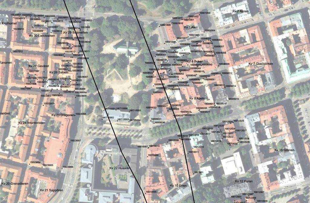 Utförda sättningsmätningar på kajmurarna till Rosenlundskanalen påvisar en sättningshastighet på ca 1-2 mm/år. Figur 19 Mätdubbars läge inom anslutande kvarter till planområdet vid Station Haga.
