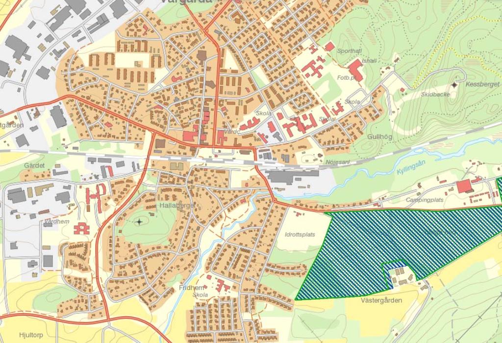 Kv. Hyvlaren, Vårgårda kommun Översiktlig miljöteknisk undersökning Rapport 180107 4 SKYDDAD NATUR Utdrag ur Naturvårdsverkets Skyddad natur visar att skyddat naturområde finns som närmast 250 m