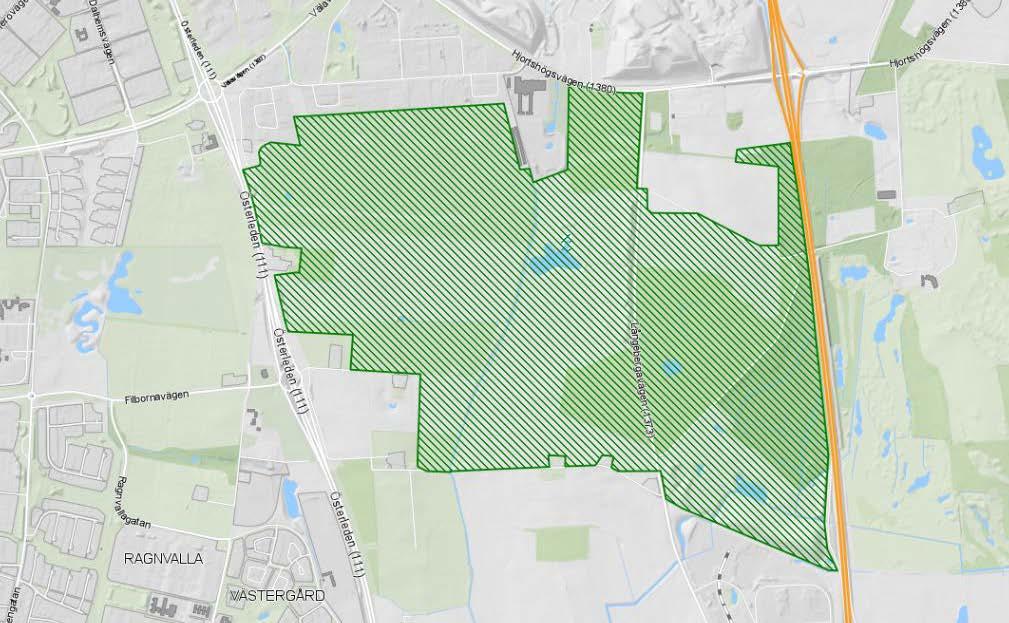 Antagandehandling planområde Bruces skog Naturreservatet Bruces skog markerat med grön skraffering. Planområdet markerat med svart, streckad linje. 4.