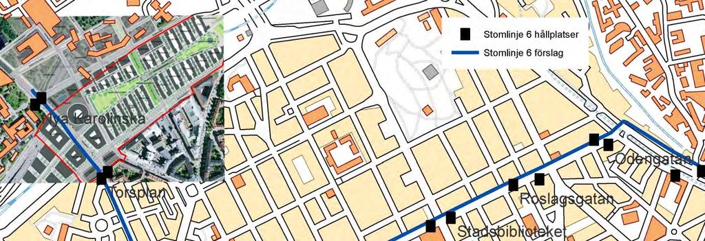9(22) 4.2 Odengatan till Hagastaden Stomlinje 6 går såsom stomlinje 4 från Vallhallavägen och Odengatan fram till Odenplan.