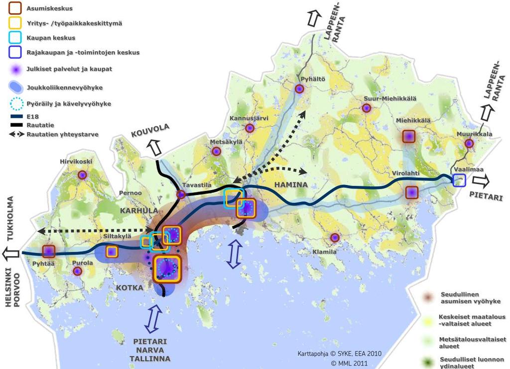 fektiva helheter av nya områden för att det ska gå att producera både service och ett utbud av kollektivtrafik för dem. b. Karhulas samhällsstruktur förenhetligas och Karhula utvecklas som en knutpunkt för regionens trafik.