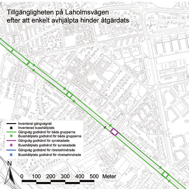 Här står signalstolpen mitt i avfasningen för gående, som redan är för smal. Att flytta på en signalstolpe räknas inte som en enkel åtgärd.