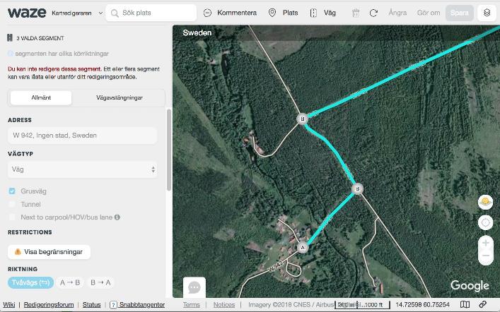 Waze Kartcommunity Underliggande kartmaterial kritiskt för navigering Kartmaterialet hanteras av Waze kartcommunity Frivilliga som lägger in nya vägsegment, hanterar avstängningar, omskyltningar av