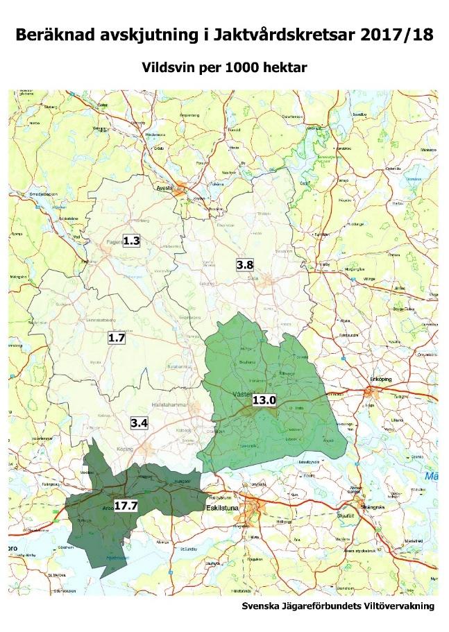 Avskjutning vildsvin Västmanlands län 2017/ 2018 Antalet fällda vildsvin fortsätter att öka i stort sett i alla kretsar i länet.