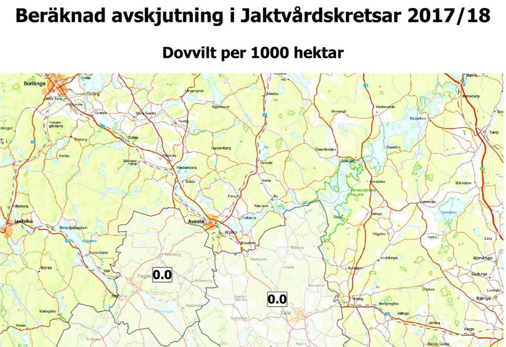 Avskjutning dovvilt och kronvilt Västmanlands län 2017/ 2018 Dovhjort förekommer framförallt i Västerås och Arboga JVK där det under det