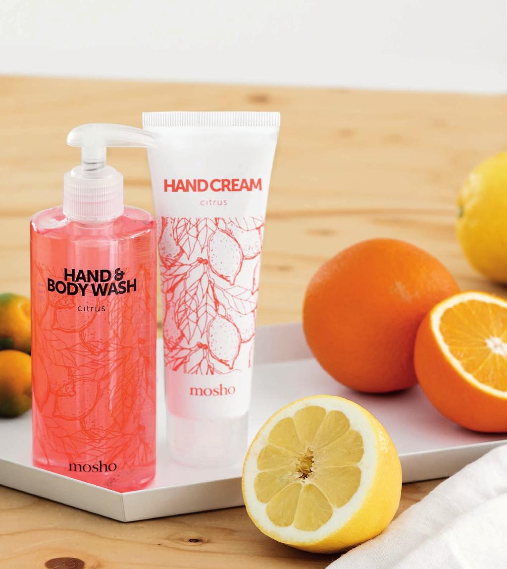 Fräsch citrus Citrus-förpackningen innehåller en fräsch tvål för händer och kropp samt en återfuktande handkräm i tub. Citrus Hand- och kroppstvål är en rengörings produkt för hela kroppen.