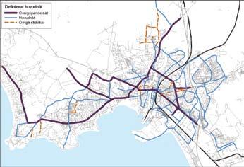 Exempel på karta: Huvudnät för bil, inkl övergripande bilnät till vänster. Exemplen är från Hamstad och Göteborg-Kålltorp.