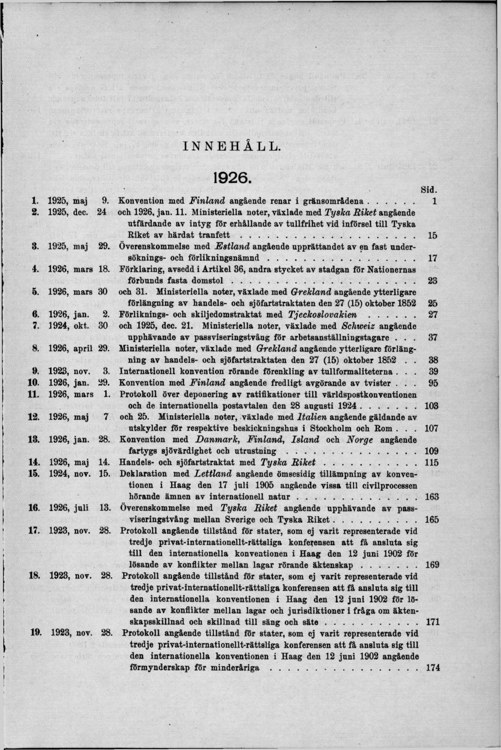 1. 1925, maj 9. 2. 1925, dec. 24 3. 1925, maj 29. 4. 1926, mars 18. 5. 1926, mars 30 8. 1926, jan. 2. 7. 1924, okt. 30 8. 1926, april 29. 9. 1923, nov. 3. 10. 1926, jan. 29. 11. 1926, mars 1. 12.