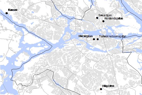 Luften i Stockholm Årsrapport 212 Mätplatsbeskrivningar Bilaga 5 Folkungagatan Hornsgatan 18, två mätpunkter ca 3 m respektive 2 m över gatunivå på gatans