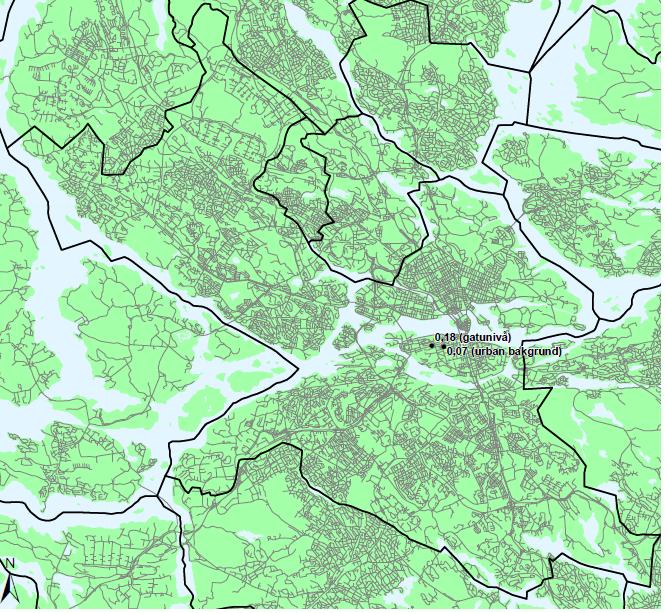 Luften i Stockholm Årsrapport 212 Bilaga 9 3(3) Bens(a)pyren Kartan visar halter av