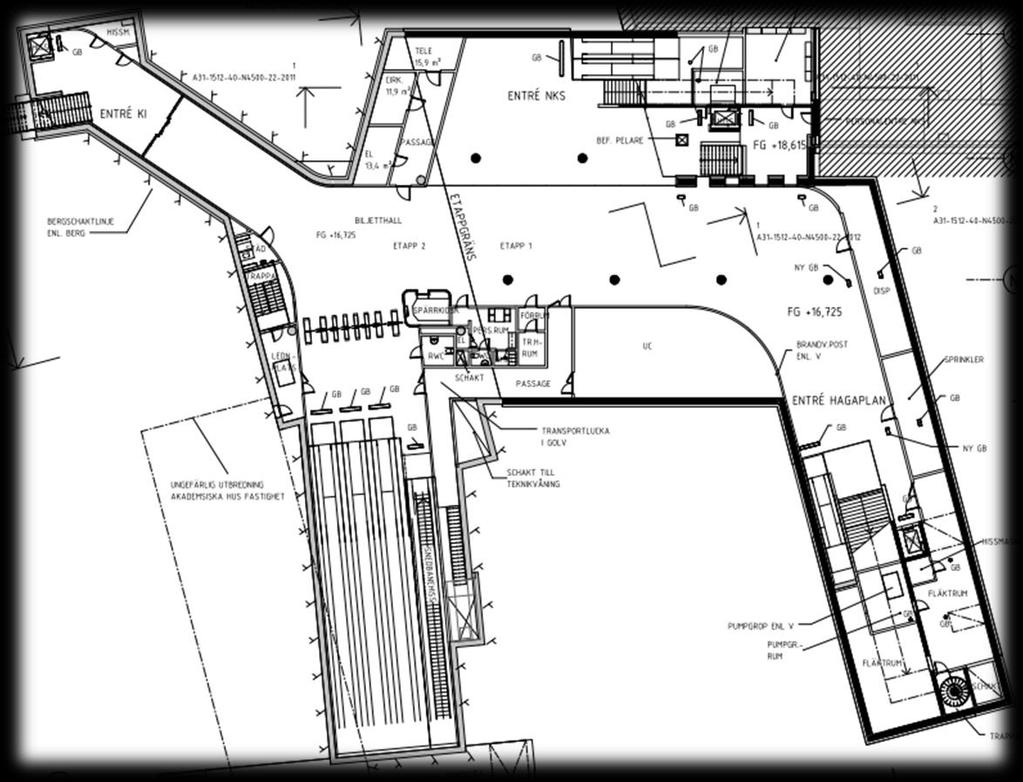 6 Utformning av stationerna 6.1 Hagastaden Vid Hagastaden kommer plattformsrummet för den nya stationen att byggas cirka 25 meter under markytan.