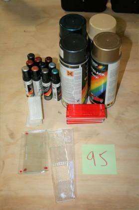 Sprayfärger, lackstift, reflexer, slipglas.