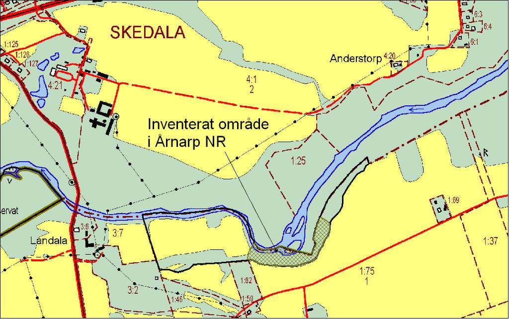 Figur 2. Inventerat område inom naturreservatet Årnarp. Lantmäteriet, 2007.