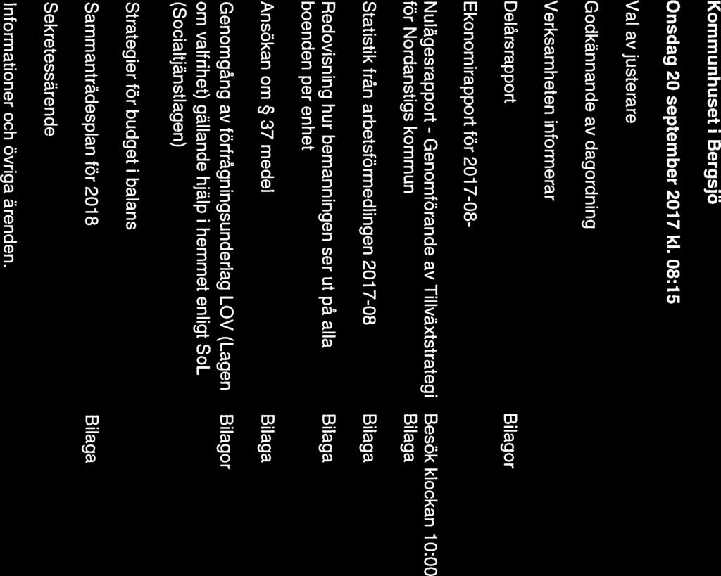 NORDANSTIGS KOMMUN FÖREDRAGNINGSLISTA 1 (7) 2017-09-20 NORDANSTIGS KOMMUN Kommunstyrelsens omsorgsutskott