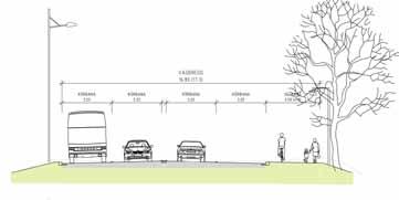3.4 Övergripande gestaltningsprinciper 3.4.1 Plan och profil Vägen ligger kvar i samma läge som idag. Breddningen av vägen sker till stora delar på vägens norra sida, där cykelvägen idag går.