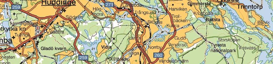 Fig 1. Översiktskarta. Läget för utredningsområdet markerat med svart cirkel.