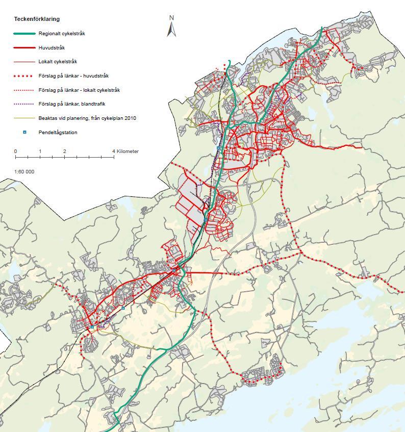 6 2. Nuläge 2.1. Cykelinfrastrukturen I Haninge finns idag cirka 15 mil indelade i regionala stråk, huvudstråk och lokala stråk (se bild 1), vilket motsvarar cirka 1,8 meter per invånare.