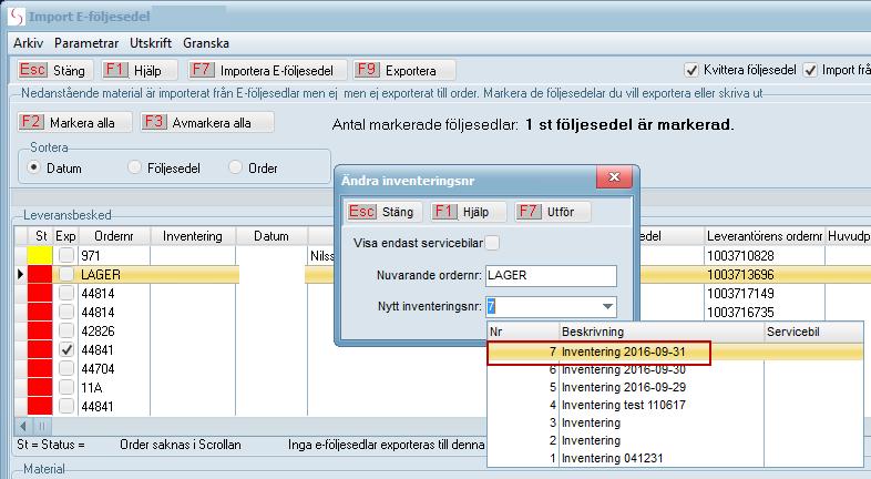 När du valt Nytt ordernr trycker du slutligen F7 Utför.