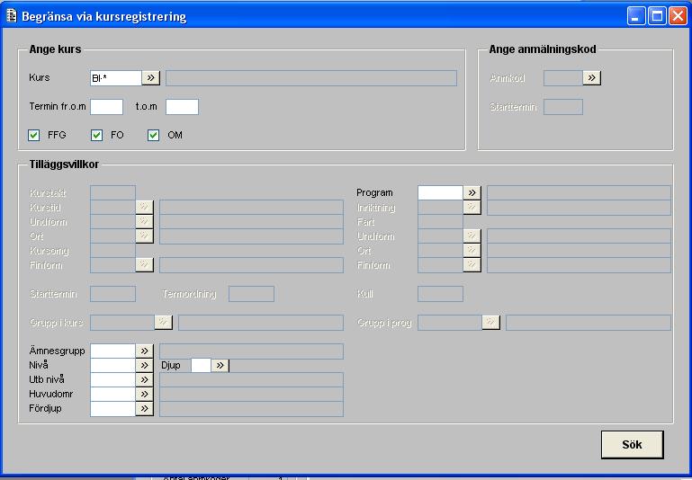 Maria Valtersson 2009-03-11 6 (20) Senast uppdaterad 2010-03-02 Här kan du begränsa den utsökta populationen med hjälp av kursregistreringsuppgifterna.