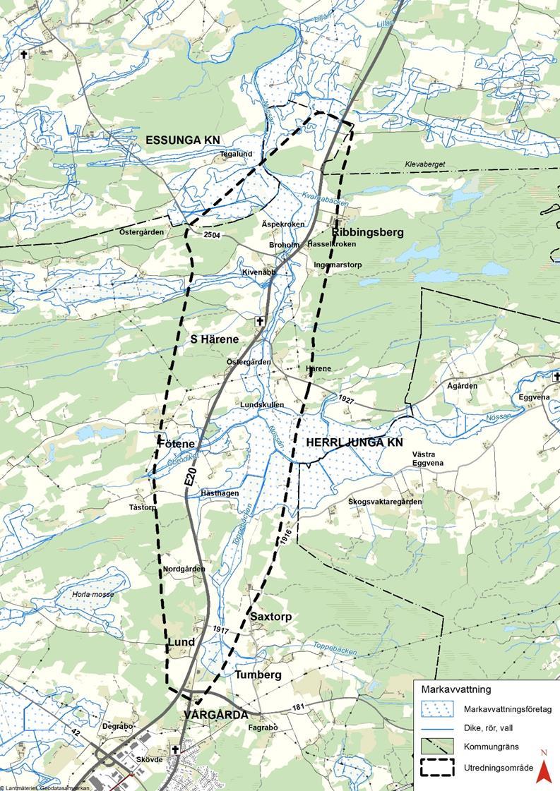 Vägplan samrådshandling, val av lokaliseringsalternativ 2017-09-11 Inom utredningsområdet förekommer ett flertal markavvattningsföretag bestående av dikningsföretag och täckdikningsföretag.