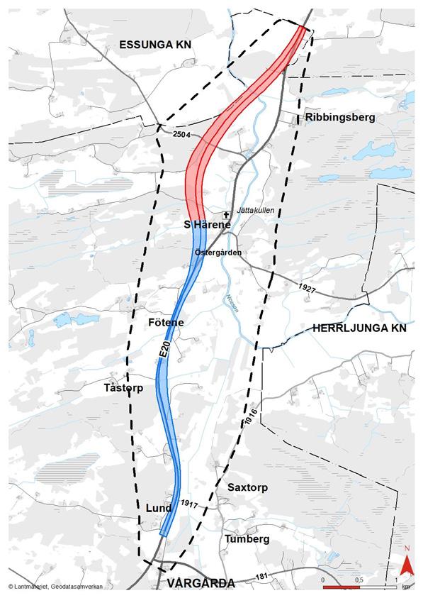 Vägplan samrådshandling, val av lokaliseringsalternativ 2017-09-11 5.4.3. Kombinationsalternativ Korridor Blå-Röd Korridor Blå och korridor Röd kan kombineras.