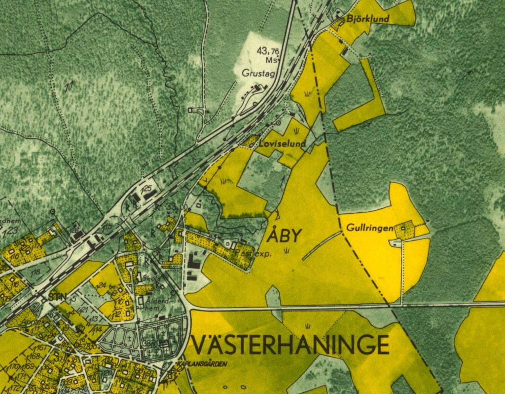 Här låg Gullringen, karta från 1951. Är idag uppodlad åkermark, man kan möjligtvis finna lite spår i kanten på Gullringskärret.